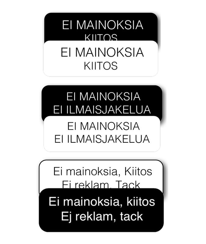 Ei mainoksia -kyltti (my&ouml;s ruotsiksi)
